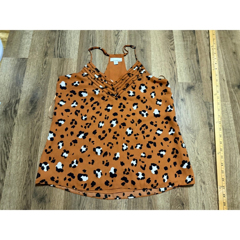Allison Joy Shirts Womens Size S Brown Leopard Cami V-Neck Sleeveless Pintuck